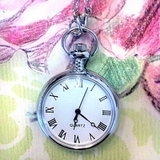 shiny silver pocket watch necklace by sugar + style