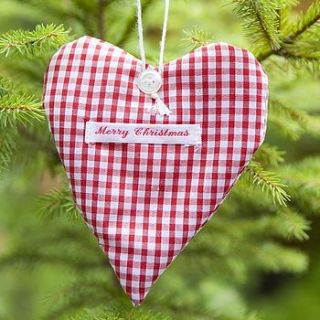 gingham heart christmas decoration by dora mouse