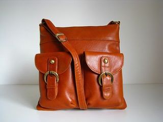 tan leather cross body pocket messenger bag by the leather store