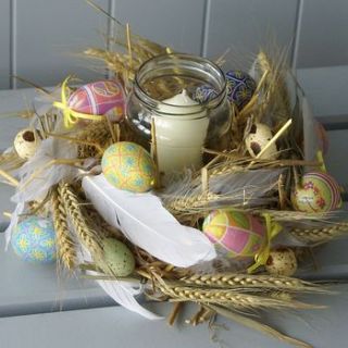 easter country table candle decoration by the artisan dried flower company