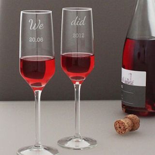'we did' personalised champagne glasses by becky broome