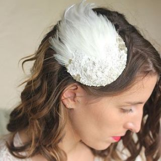 embellished feather bridal headpiece by shim sham
