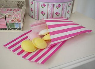 pink and white stripe party bags x 100 by andrea fay's
