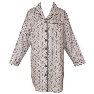RocketWear Cream Floral Long Sleeve Cotton Flannel Button Front Night Shirt/Robe