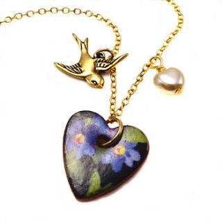 antique gold ceramic charm necklace   blue by eve&fox