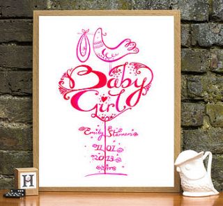 personalised new baby girl christening print by wetpaint