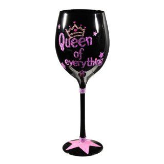 Grasslands Road Her Majesty 20 Ounce, Queen of Everything Crystal Embellished Black Wine Glass Kitchen & Dining
