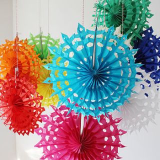 set of 10 coloured paper snowflakes by pearl and earl