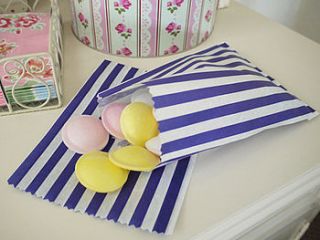 blue and white stripe party bags x 100 by andrea fay's