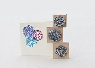 set of three flower stamps by noolibird rubber stamps