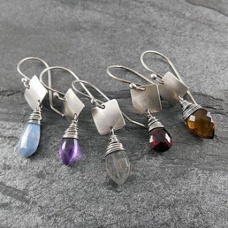 handmade gemstone and silver tab earrings by camali design