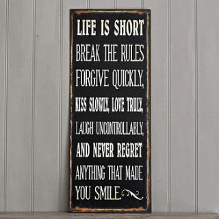 'life is short' metal wall sign by primrose & plum