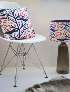 coral and blue birds designer cushion by lampara