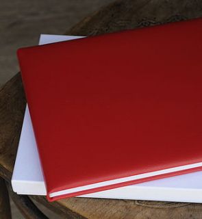 plain leather book and engraved nameplate by oh so cherished