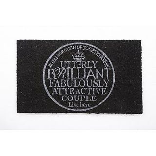 'utterly brilliant couple' door mat by lucky roo