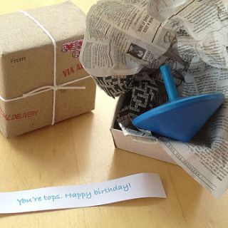 tiny package birthday spinning top by yeradessa