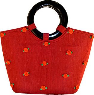 vietnamese red silk handbag with flowers by incantation home & living