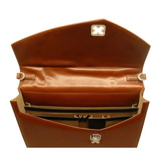 Aaron Irvin Sienna Leather Single Gusset Flap over Briefcase in Brown
