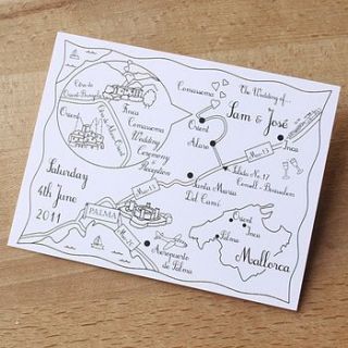 wedding or party map one colour postcard by cute maps