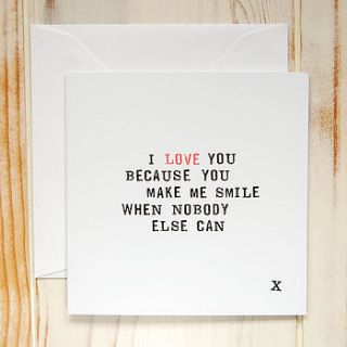 'i love you because…' card by door 77