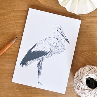stork hand printed greetings card by ella johnston art and illustration
