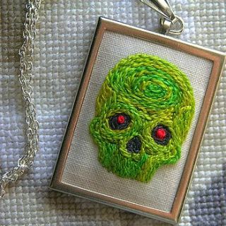 embroidered zombie skull pendant by mother eagle
