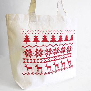 fair isle print christmas tote bag by peris and corr