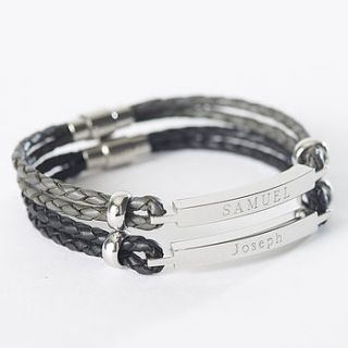 mens personalised leather identity bracelet by suzy q