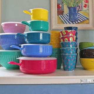 coloured stacking microwave bowls with handles by berry red