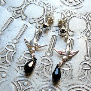 silver earrings with swallow by pennyfarthing designs