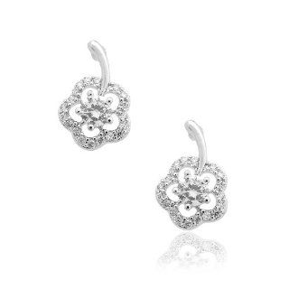 Silver Plated Five Leaf Crystal Flower Earrings Hoop Earrings Jewelry