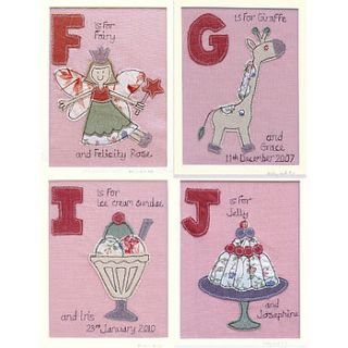 framed personalised girl's alphabet picture by milly and pip