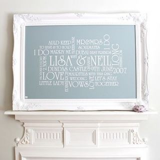 personalised vintage wedding typographic art by more than words 'typographic art'