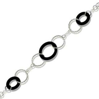 Versatile Style (925) Sterling Silver Circle Bracelet Onyx Twisted Fits All Ages Perfect for Gift Giving Link Bracelets Jewelry