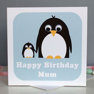 wobbly eyed penguin card by stripeycats