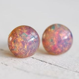 pink opal stud earrings by silk purse, sow's ear