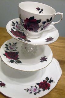 vintage ruby rose tea cup cake stand by once upon a tea cup