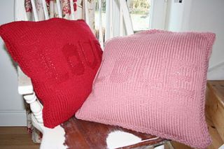 love letter hand knitted cushion cover by knitknacks company