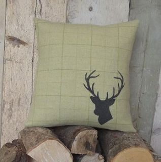 hand printed irish tweed stag's head cushion by rustic country crafts