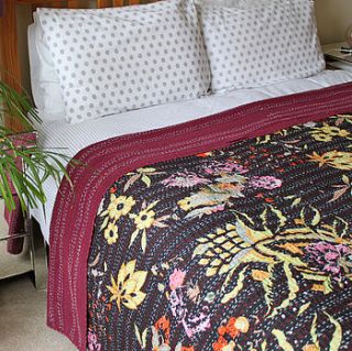oriental garden kantha bedspread by plum chutney