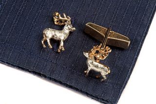 stag cufflinks in 18 carat gold on silver by simon kemp jewellers