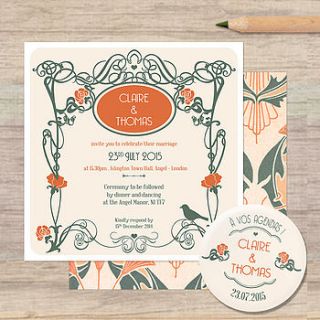 art nouveau wedding stationery by pepper & joy