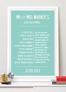 'recipe for happiness' personalised print by i love design