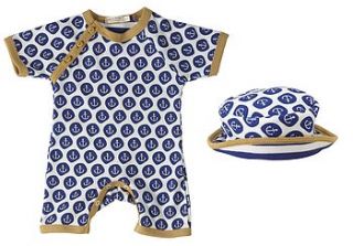 new baby anchor short romper and sun hat by lush baby