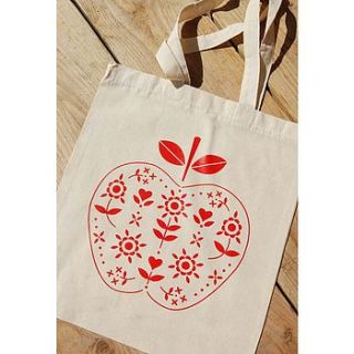 screen printed apple cotton tote bag by rock villa designs