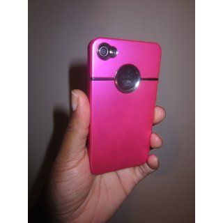 Hot Pink Deluxe W/chrome Rubberized Snap on Hard Back Cover Case for AT&T Apple Iphone 4 4g Cell Phones & Accessories