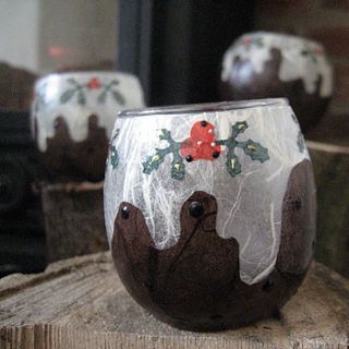 christmas pudding tea light holder by bow boutique