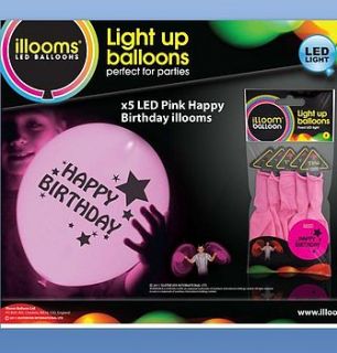 happy birthday pink light up balloons   5pk by light a lantern