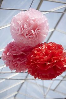 three paper pom poms rouge by life's a party