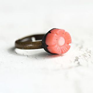 coral gemstone flower ring by artique boutique